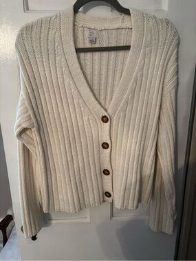 a new day Ivory Ribbed Button-Front V-Neck Cardigan